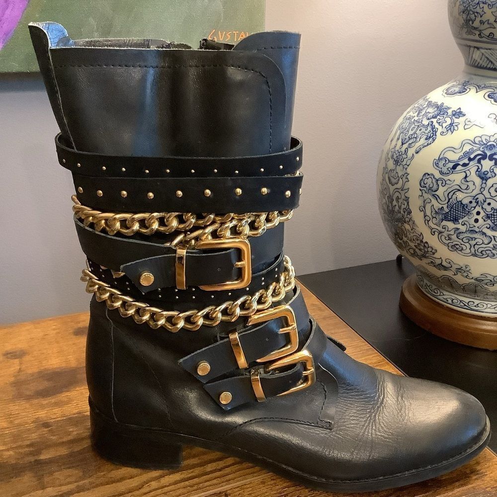 Carrano‎ Black Leather Moto Boots👢